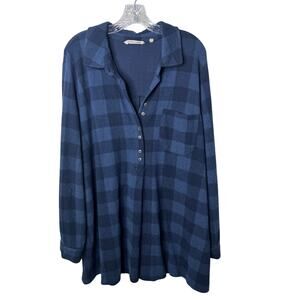 Soft Surroundings 3X Blue Buffalo Check Tunic Top Long Sleeve Cozy Knit